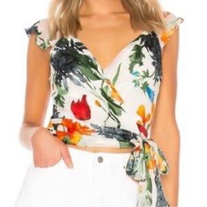 Alice + Olivia Cream Floral top with Orange & green Blooms